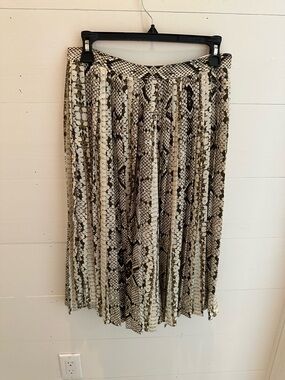 J. Crew Pleated Snake-Print Midi Skirt in Beige and Black